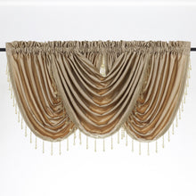 Kate Aurora 7 Piece Hampton Elegance Sheer Curtain Panels & Beaded Valances Set - Gold Gold