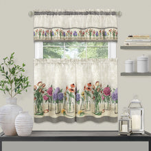 Kate Aurora 3 Piece Gardenia Florals Rod Pocket Kitchen Curtain Tier & Valance Set - 24 in. Long