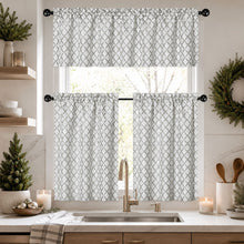 Kate Aurora White & Gray Moroccan Geometric Kitchen Curtain Tier & Valance Set