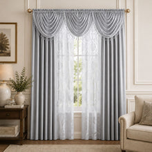 Kate Aurora 7 Piece Hampton Elegance Sheer Curtain Panels & Beaded Valances Set - Silver White