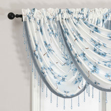 Kate Aurora 7 Piece Carly Blue Floral Rod Pocket Curtains Panels & Beaded Valances Set