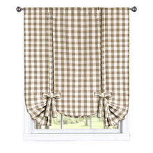 GoodGram Buffalo Check Gingham Custom Window Curtain Treatments - Single Tie-Up Curtain 42 in. W x 63 in. L, Taupe
