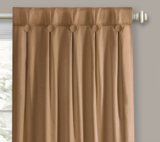Kate Aurora 1 Piece Grant Light Filtering Button Pleated Rod Pocket & Back Tab Window Curtain Panel - 63 in. Long - Cognac