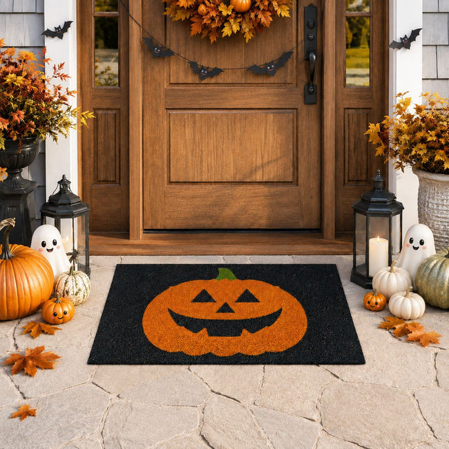 Kate Aurora Halloween Jack O' Lantern Pumpkin Bristled Coir Outdoor Welcome Mat - 18"x30"