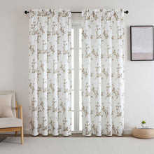 Kate Aurora 7 Piece Carly Taupe Floral Rod Pocket Curtains Panels & Beaded Valances Set