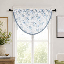 Kate Aurora 1 Piece Printed Cherry Blossom Beaded Rod Pocket Window Valance - Blue