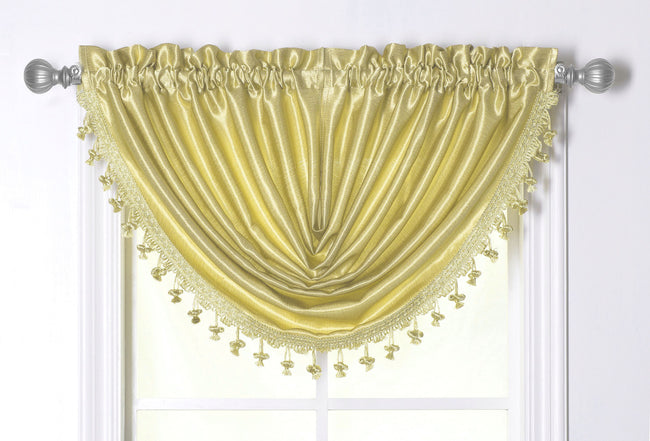 Kate Aurora 1 Piece Hyatt Rod Pocket Tasseled Crinkle Sheer Waterfall Window Valance - Soft Yellow