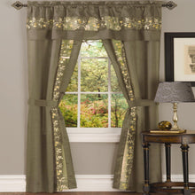 Kate Aurora Complete 5 Pc Window in a Bag Embroidered Floral Country Flax Sheer Curtain & Valance Set - 54 in. W x 63 in. L, 