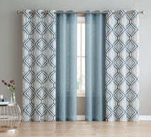 Kate Aurora Coordinating 4 Piece Geometric & Solid Grommet Top Window Curtain Set