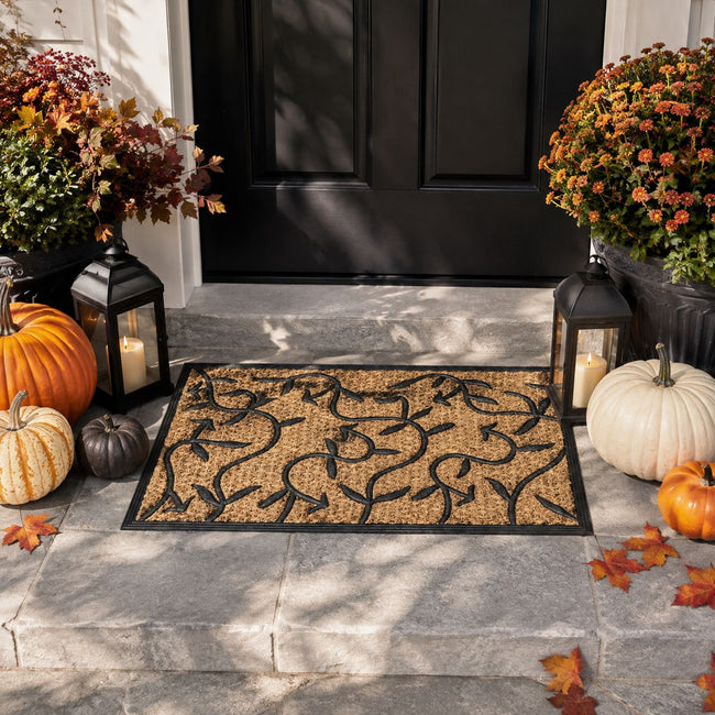 Kate Aurora Ironwork Scroll Designed Coir Bristled Outdoor All Season Welcome Mat With Rubber Trim - 18"x30"
