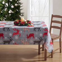 Kate Aurora Holiday Living Plaid Christmas Reindeer & Snowflakes Fabric Tablecloth - 6-8 Chairs