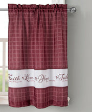Kate Aurora Country Living Gingham Check Hope Faith Love 3 Pc Cafe Kitchen Curtain Set - 58 in. W x 14 in. L, Burgundy