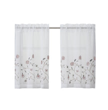 Kate Aurora Complete 3 Piece Embroidered Shabby Floral Roses Sheer Cafe Kitchen Curtain Tier & Valance Set - Gray/Burgundy