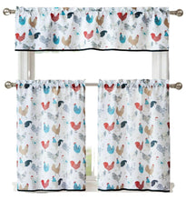 Kate Aurora Multi Rooster Complete 3 Pc Kitchen Curtain Tier & Valance Set - White Background