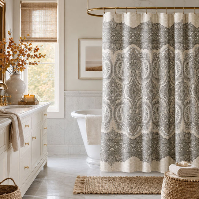 Kate Aurora French Chateau Paisley Chic Premium Fabric Shower Curtain - Gray