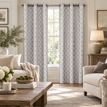 Kate Aurora Gray & White Lattice Clover Ultra Luxurious Window Curtains - 38 in. W x 84 in. L, Gray & White