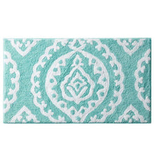 Kate Aurora 100% Premium Cotton Damask Designed Non Slip Bath Rug - 20 in. W x 32 in. L - Aqua