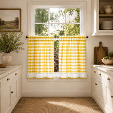 Kate Aurora 2 Piece Country Farmhouse Buffalo Plaid Rod Pocket Cafe Tier Curtain Panels With Macrame Border - 36 in. Long - Y