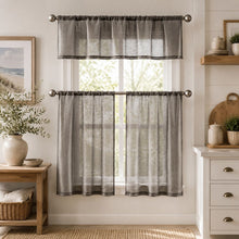Kate Aurora Brandi Complete 3 Piece Rod Pocket Sheer Cafe Kitchen Curtain Tier & Valance Set - Charcoal