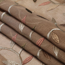 Kate Aurora Shabby Sheer Embroidered Complete 3 Piece Floral Rod Pocket Cafe Kitchen Curtain Tier & Valance Set - Taupe/Linen