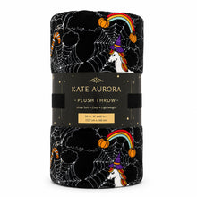 Kate Aurora Trick or Treat Halloween Unicorns, Pumpkins & Spider Webs Ultra Soft & Plush Accent Throw Blanket - 50 in. W x 60