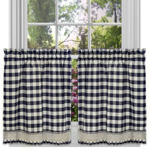 GoodGram Buffalo Check Gingham Custom Window Curtain Treatments - Tiers 29 in. W x 36 in. L, Navy