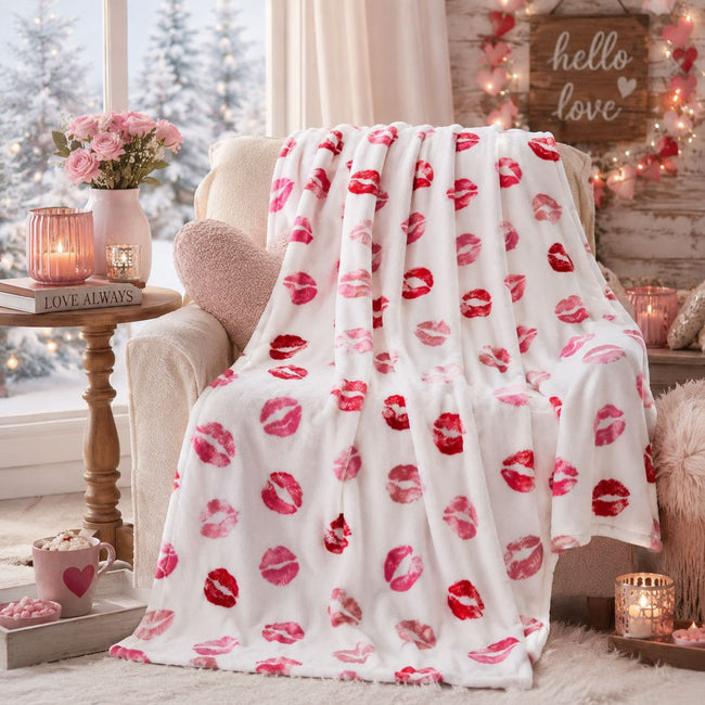 Kate Aurora Valentine's Day Pink & Red Lips Oversized Accent Throw Blanket - 50 in. x 70 in.