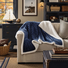 Kate Aurora Ultra Soft & Plush Cozy Corduroy Faux Shearling Accent Throw Blanket - 50 in x 60 in - Navy