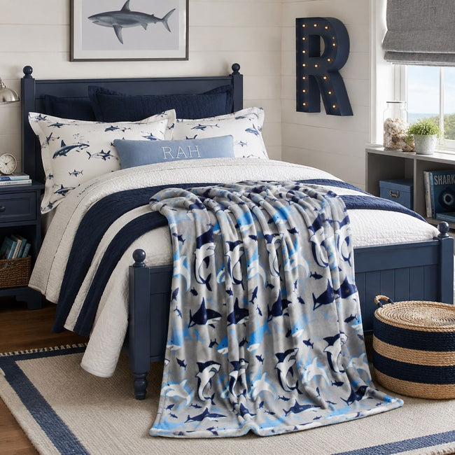 Kate Aurora Juvi Blue & Gray Baby Shark Ultra Plush Fleece Accent Throw Blanket - 50 in. W x 60 in. L