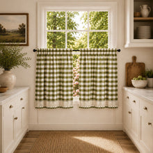 Kate Aurora 2 Piece Country Farmhouse Buffalo Plaid Rod Pocket Cafe Tier Curtain Panels With Macrame Border - 36 in. Long - S