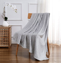 Kate Aurora Ultra Soft & Plush Cable Geometric Designed Embossed Fleece Accent Throw Blanket - Silver
