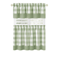 Kate Aurora Modern Country Farmhouse 3 Piece Plaid Checkered Cafe Kitchen Curtain Tier & Valance Set - 24 in - Granny Apple G