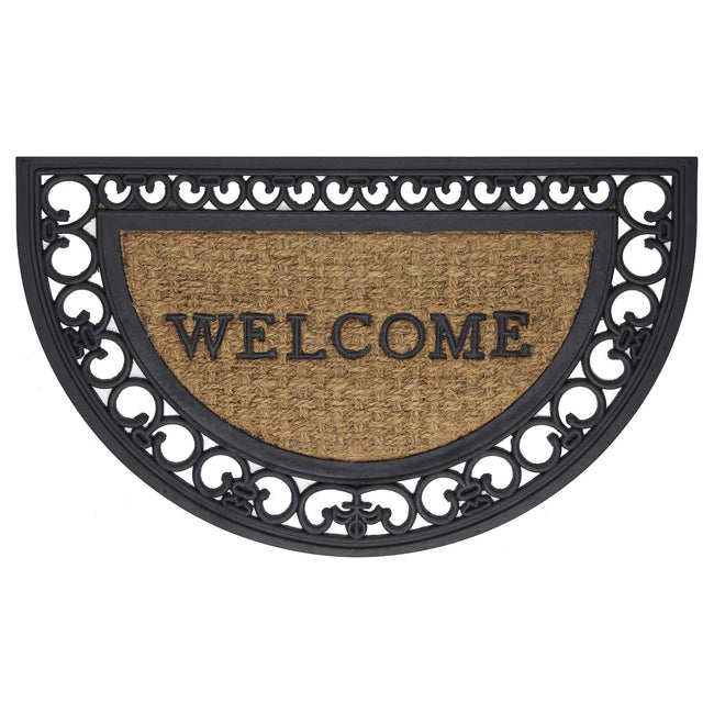 Kate Aurora Bedford Half Circle Welcome Coir Bristled Outdoor All Season Welcome Mat With Rubber Trim - 18"x30"