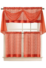 Kate Aurora Living Complete 4 Piece Linen Leaf Embroidered Complete Kitchen Curtain Set - 58 in. W x 36 in. L, Orange