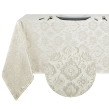 Kate Aurora Regency Collection Raised Jacquard Damask Fabric Tablecloth - 54 in. W x 84 in. L (6-8 Chairs), Beige
