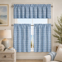 Kate Aurora 3 Piece Claire Embroidered Cafe Rod Pocket Kitchen Curtain Tier & Valance Set - Denim