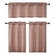Kate Aurora 3 Piece Rod Pocket Orly Jacquard Floral Kitchen Curtain Tier & Valance Set - Dusty Rose