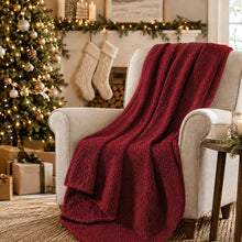 Kate Aurora 2 Pack Burgundy & Ivory Christmas Coordinated Herringbone Accent Throw Blankets