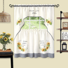 Kate Aurora Montauk Accents "Dream, Love, Gather" Embellished Sunflowers 3 Piece Kitchen Curtain Tier Set - 36 in. Long