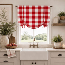 Kate Aurora Country Farmhouse Large Buffalo Plaid Tie Up Window Curtain With Ties - Red