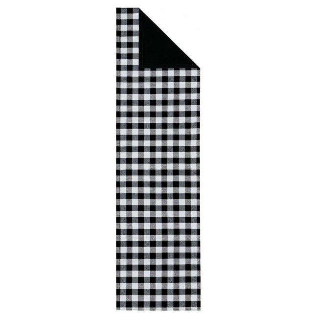 Kate Aurora Country Farmhouse Living Reversible Buffalo Plaid/Solid Table Runners - 13 in. W x 36 in. L, Black