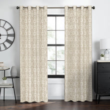 Kate Aurora Contemporary Woven Jacquard Modular Circles Grommet Top Single Window Curtain Panel - 63 in. Long - Tan