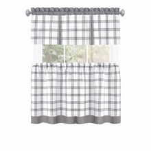 Kate Aurora Windowpane Plaid Country Farmhouse Kitchen Curtain Tier & Valance - 24 in. Long - Gray
