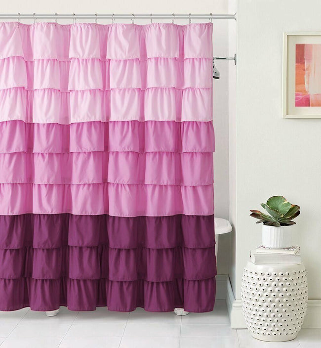GoodGram Montauk Accents Home Gypsy Ombre Ruffled Fabric Shower Curtain - Standard Length - Pink