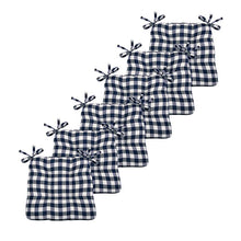 Kate Aurora Country Living Gingham Plaid Checkered Country Farmhouse Chair Cushion Pads - 6 Piece, Navy