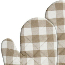 Kate Aurora 2 Pack Gingham Plaid Checkered Gingham Country Farmhouse Oven Mitts - 17 in. W x 17 in. L, Linen