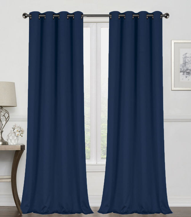 Kate Aurora Navy Blue 2 Piece Grommet Top Blackout Curtain Panels For Extra Long Windows - 95 in. Long