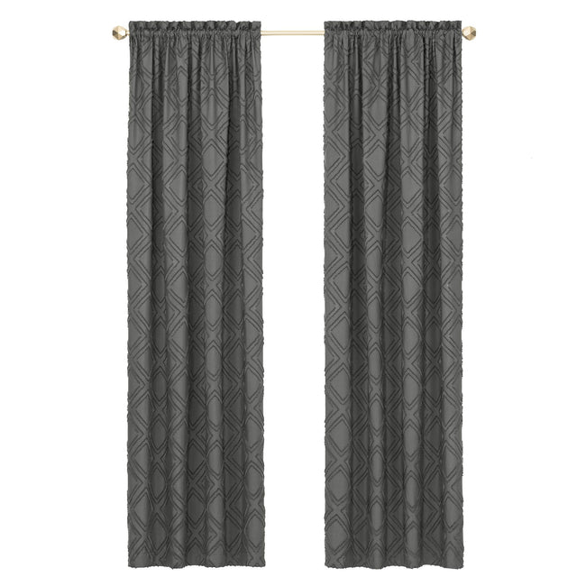 Kate Aurora Contemporary Geometric Shabby Diamond Clipped Rod Pocket Single Window Curtain Panel - 84 in. Long - Gray