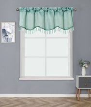 Kate Aurora Luxurious Solid Colored Scalloped Rod Pocket Window Valance With Crystal Beaded Trim - Spa