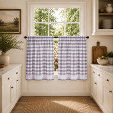 Kate Aurora 2 Piece Country Farmhouse Buffalo Plaid Rod Pocket Cafe Tier Curtain Panels With Macrame Border - 36 in. Long - G
